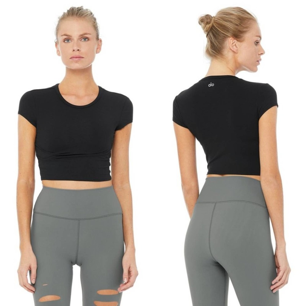 ALO Yoga Mint Crewneck Short Sleeve Crop Baby Tee - Picture 4 of 10